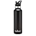 Brewberry 20 oz. Insulated Water Bottle and Travel Mug for Hot and Cold Beverages, Stainless Steel Sports Canteen with Two Lids and Straw, Spill Proof Coffee Mug, Black…