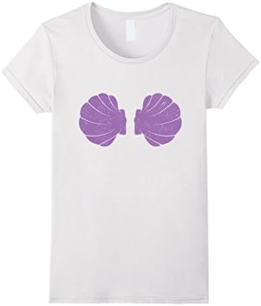Women's Vintage Mermaid Seashell Bra Violet So Cute T-shirt  XL White