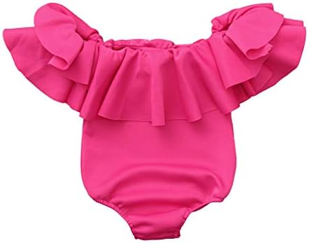 Gonxifacai Sleeveless Summer Toddler Baby Girls Off Shoulder Ruffles Solid Jumpsuit Romper Clothes(Hot Pink,12-18 Months)