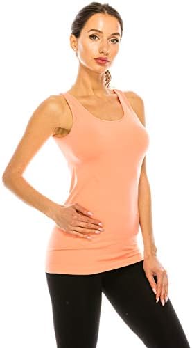 Seamless Tank Top Tanktop Camisole - Made in USA Women Undershirts Spaghetti Basic Plain Solid Wide Strap Workout Sports