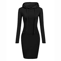 kaifongfu Hooded Dress Long Sleeve Women O Neck Patchwork Casual Dress(Black,XL)