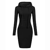 TOPUNDER Pullover Pocket Knee Length Slim Hoodie Dresses Casual Sweatshirt Dress Women