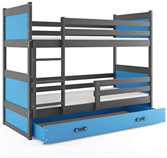 RICO children's bunk bed, solid wooden beds for kids +free mattresses +storage +COLOURS! (Blue, 160x80)
