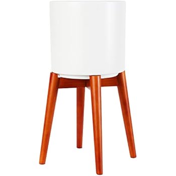 Brightech Jayce - Ceramic Planter Pot & Wood Stand for Plants, [Includes Pot and Stand] - Matches Mid Century Modern Living Rooms - Container Box for Patio, Deck, Porch, Garden, Lawn - Havana Brown