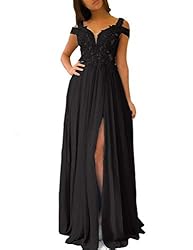 Women's Lace Appliqued Evening Gowns Side Split
