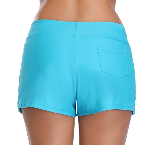 Obosoyo Women's Wide Waistband Boardshorts Swimsuit Bottom Shorts Swimming Panty (XS(Waist 26.8"), NavyBlue) - Thumbnail 4