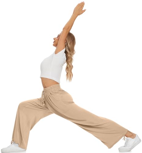 UEU WOMENS HIGH WAISTED YOGA PANTS LOOSE LIGHTWEIGHT JOGGER SWEAT PANTS CASUAL TRENDY LOUNGE PANTS WITH POCKETS