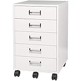 TOPSKY 5 Drawer Mobile Cabinet Fully Assembled Except Casters Built-in Handle (White)