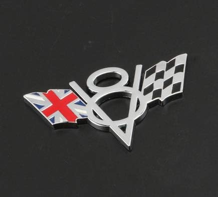 Metal V8 Engine Displacement Logo UK Flag Union Jack and Racing Flag Car Emblem Badge Stickers Decals Fit UK Car Body and Car Trunk for Land Rover Jaguar Mini