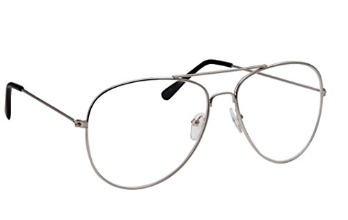 WebDeals - Clear Lens Aviator Eyeglasses Classic Retro Metal Frame (Silver Large, Clear)