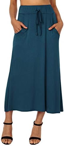 DJT Women's High Waist Flared Skirt Pleated Midi Skirt with Pocket