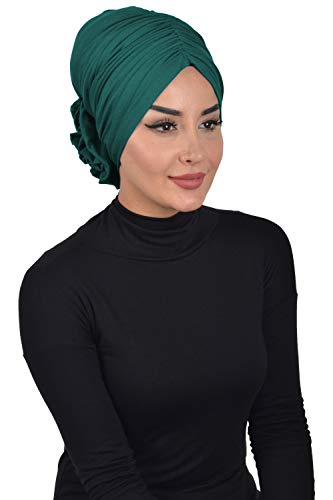 Instant Turban Cotton Scarf Head Wrap Cancer Chemo Headwear Rose Detail D Green