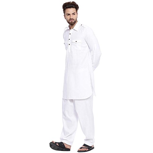 very me men white colour cotton pathani kurta salwar
