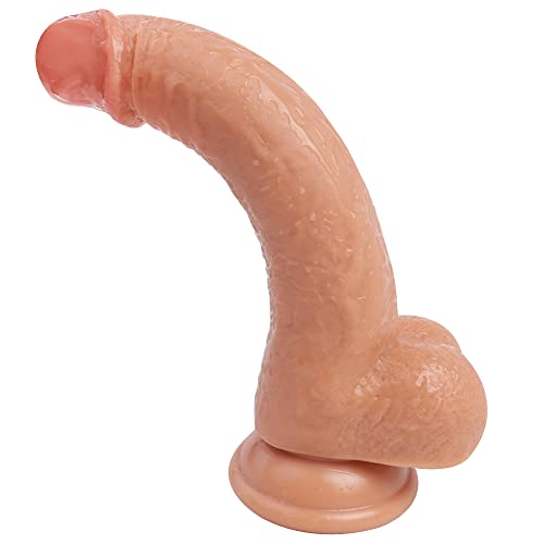 SHEQU Realistic Dildo with Suction Cup for Vagina & Anal Play, 8.8 Inch Ultra-soft Flexible Silicone Penis Dong with Lifelike Glans and Balls for Hands-free Play, Sex Toy for Women Masturbation(Shawn)
