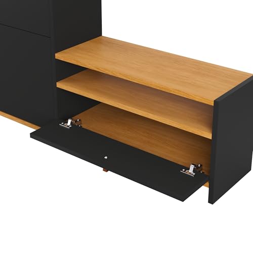 Sapateira Diamante 3 Portas Basculante Puxador Resistente Polipropileno 18 Pares Calçados 2 Nichos Organizador Decoração Moderna Quarto Sala Hall Entrada Closet (Preto/Nature)