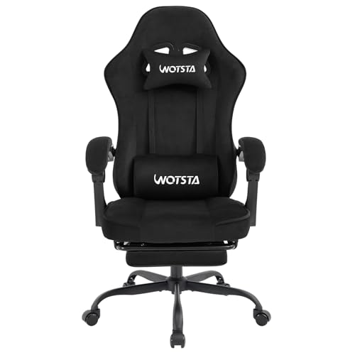 WOTSTA Massage Chaise Gaming Tissu avec Coussin en éponge Haute densité, Siege Gamer avec Repose-Pieds, Fauteuil Gamer pour Adultes Kids,Chaises de Bureau Capacité de Charge 120 kg