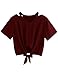 SweatyRocks Women's Loose Short Sleeve Summer Crop T-shirt Tops Blouse Burgundy#2 Small