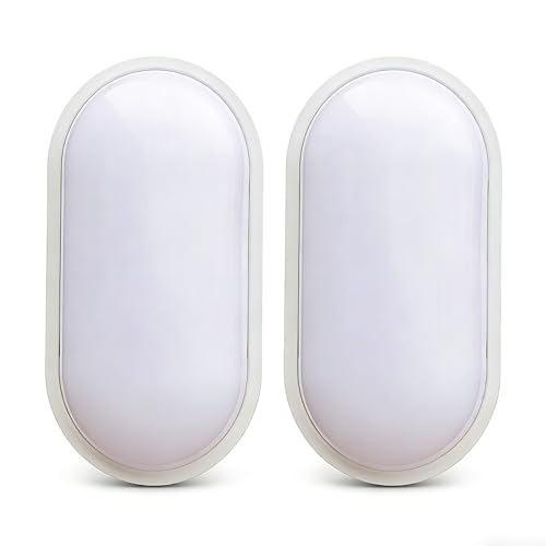 Heyseven Waterproof Outdoor LED Ceiling Light IP54 20 W 2000 LM, Natural White Wall Lamp 4000 K, Lights for Outdoor/Indoor Garden, Bathroom, Kitchen, Garage, Stairs, Hallway and Basement – 2 Pieces
