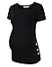 MissQee Maternity Shirt Side Button and Ruched Maternity Tunic Tops Maternity Short Sleeve T-Shirts (S,Black)
