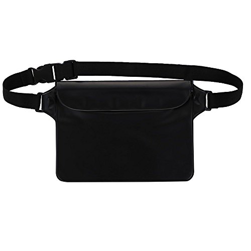 Waterproof Pouch Dry Bag with Waist/Shoulder Strap Keep your Cellphone, iPhone, Cash Safe Perfect for Beach, Boating, Swimming, Hiking, Fishing (Black)