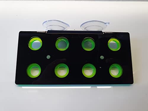 Reef Geeks Premium 8-Hole Acrylic Frag Rack – Dual Colour Coral Frag Holder with 38mm Suction Cups | UK-Sourced Reef-Safe Acrylic, Easy Clean. (Black-Toxic Green)