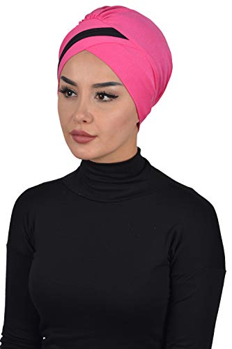 Instant Turban Cotton Scarf Head Wrap Cancer Chemo Headwear Two Clr Fuchsia Blck