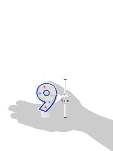 amscan Colorful #9 Birthday Star Flat Molded Candle Party Supplies, White, 3 1/2