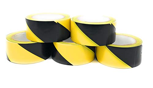 APT, (2'' Width X 36 Yds Length) PVC Marking Tape, Premium Vinyl Safety Marking and Dance Floor Splicing Tape, 6 mil Thick, (Multiple Color) ((5 Rolls in one Pack) Yellow/Black)