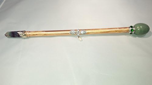 ROTA MAGIC WAND "Emerald Jade" 17" Copper Green Jade, Sterling, Green Flourite, Emerald Magic Wand