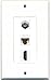 RiteAV 1 Gang Wall Plate Oversized White 3 Port Coax White Cat6 White HDMI White