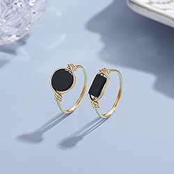 Fiklon Black Onyx Rings Crystal Rings for Women