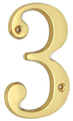 ZW Hardware A100 4 Inch(100mm) Bright Brass House Number 3