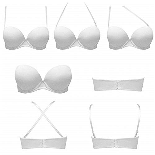 Strapless Convertible Pushup Bra Heavily Padded Lift Up Supportive Add Two Cup Multiway Tshirt Bras White, 36D