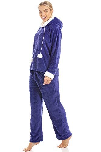 [- Camille Womens Luxury Supersoft Velour Fleece Hooded Pyjama Set  -]
