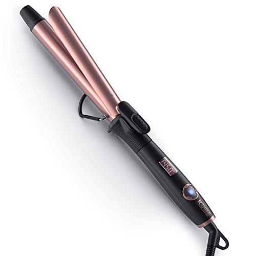 KIPOZI 1 Inch Curling Iron Hair Curler with Ceramic Coating Barrel,Professional Curling Wand Instant Heat up to 450°F,Dual Voltage,Include Heat Resistant Glove (Rose Pink)