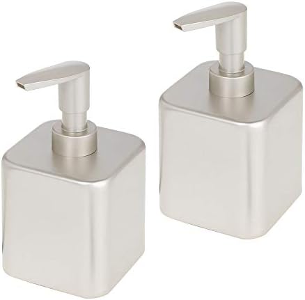 Mdesign Modern Square Metal Refillable Liquid Hand Soap Dispenser Pump Bottle For Kitchen Bathroom Powder Room Great For Hand Sanitizer Lotion Essential Oils Small Satin Pack Of 2 Matte Satin Buy