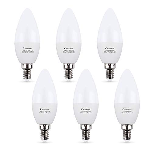 Candelabra LED Bulbs 60Watts, Ambimall 6 Watt E12 Base Daylight White 5000K 600Lumens, Chandelier Light Non-Dimmable for Ceiling Fan(6 Pack)