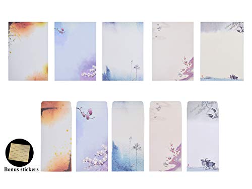 NUIBY 60 Pcs Stationery Paper and Envelopes Set (40 Stationery Paper + 20 Envelopes) Letter Set, Ink Painting Classic Vintage Antique Design