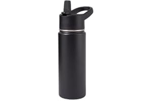 KERILYN Stainless Steel Water bottle with Straw & Wide Mouth Lid, Wide Rotating Handle, 18oz Double Wall Vacuum Insulated Water Bottle Leak Proof, BPA Free, Keep Cold and Hot, 18oz, Black