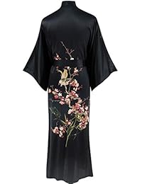 Ledamon bata larga de kimono 100% seda para mujer, colores clásicos y estampados
