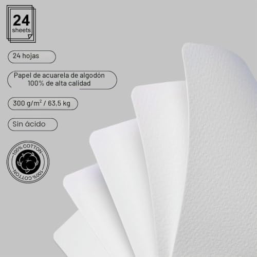 Mocrop Watercolor Sketchbook 13x19cm 100% Cotton 24 Sheets - 48 Pages, Fine Grit - Cold Pressed - Acid Free, for Beginners and Artists to Capture Moments on Travel