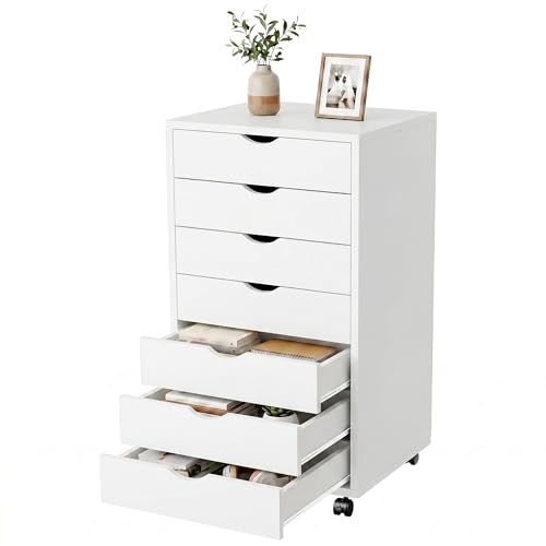 7 Drawer File Cabinet, Under Desk Storage Organization with Wheels, Mobile Fili…