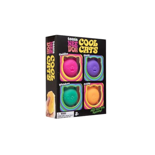 Schylling NeeDoh Cool Kitten Teenie Needoh 4 Pack - Sensory Squeeze Toy - 1.5" in Diameter - Colors May Vary