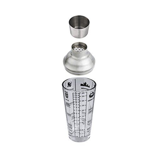Xavax Cocktail-Shaker (Cocktail-Mixer aus Glas mit Edelstahl Aufsatz, Cocktailrezepten, Bar Set mit 400ml Füllmenge, Silikon-Ring, 4cl Messbecher-Deckel und Dosier-Sieb) transparent – Bild 2