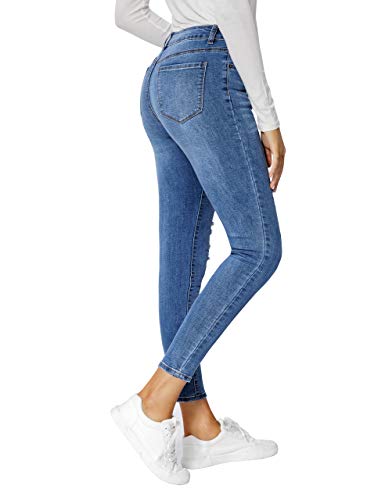 YUANRANER Womens Ripped Skinny Jeans High Waist Fashion Distressed Jeans Stretchy Denim Pants with Hole Lightblue-S