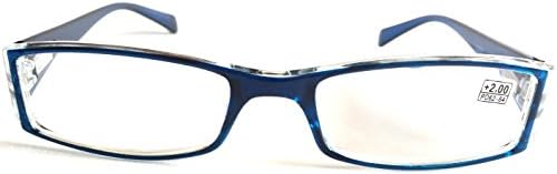 CHASHIBAFull Rim Rectangular Reading (Near Vision) Glasses (Blue, 1.5)