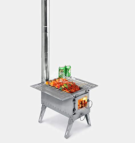 DACHEL Outdoor Tent Wood Stove with Pipe (Stainless Steel Cube Stove, 151518/88inch) - Thumbnail 3