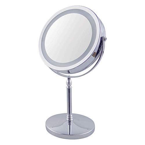 LED Lighted Makeup Mirror,Vanity Mirror with Touch Screen,10X Magnification Spot Mirror, Countertop Cosmetic Mirror,Adjustable Brightness,Double Sided,Polished Chrome - Thumbnail 2
