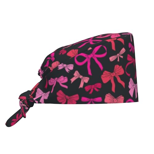 Scrub Caps for Women Adjustable Surgical Nurse Hat with Sweatband Breathable Working Cap for Nurses Doctors Dentists (Red and Pink Ribbon Bows) at Amazon