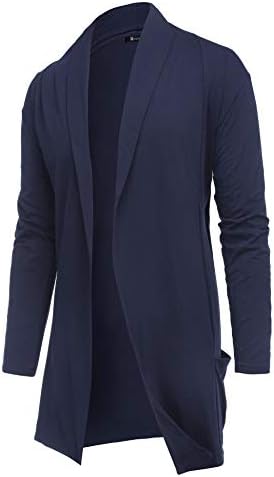 Men's Cardigan Ruffle Shawl Collar Cardigan Open Front Blend Long Length Drape Cape Overcoat